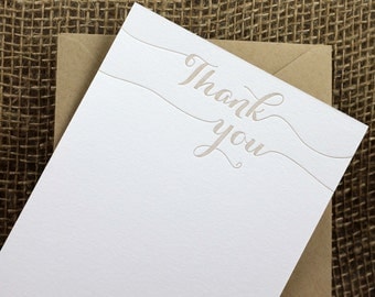 Letterpress Thank you card set, thank you flat cards with script