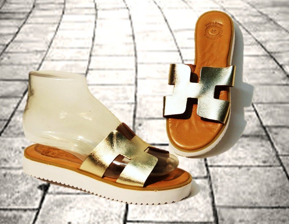 Greek Gold leather sandals, women sandals, chunky sole sandals ...