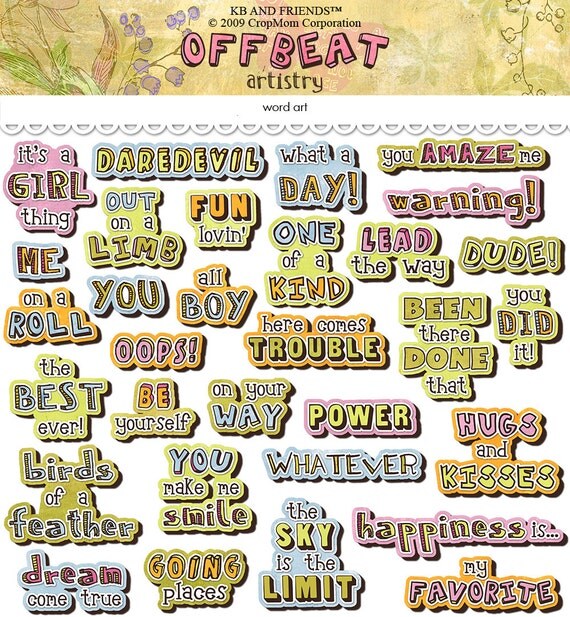 digital whimsical word art instant download by