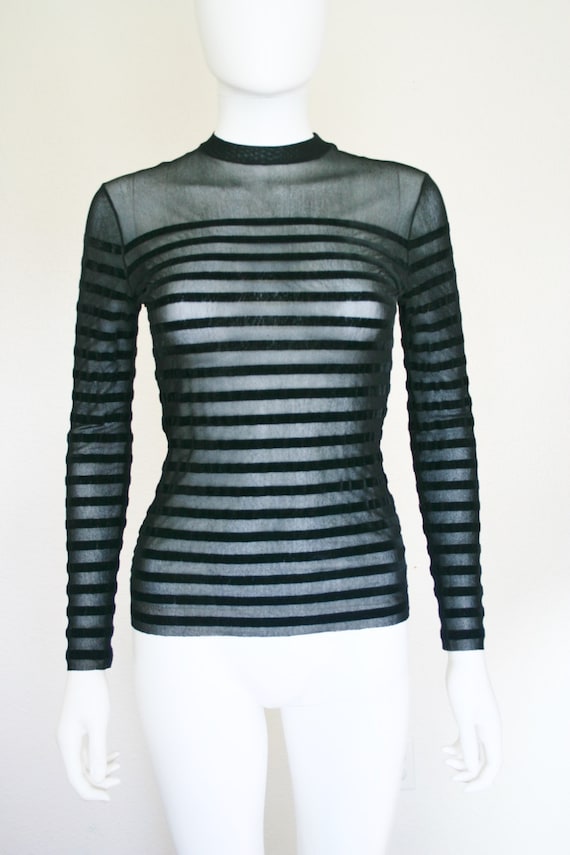 JEAN PAUL Gaultier Striped shirt / Vintage black & sheer long