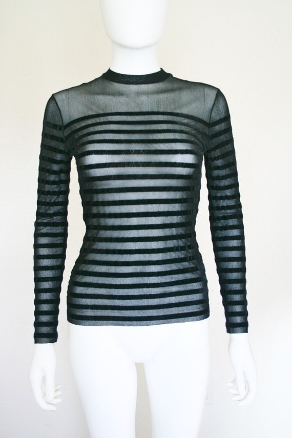 JEAN PAUL Gaultier Striped shirt / Vintage black & sheer long