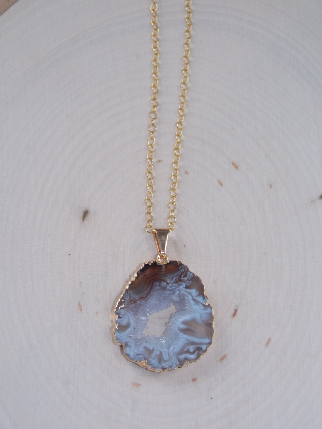 Geode Necklace on a Gold Filled Chain Geode Jewelry Geode