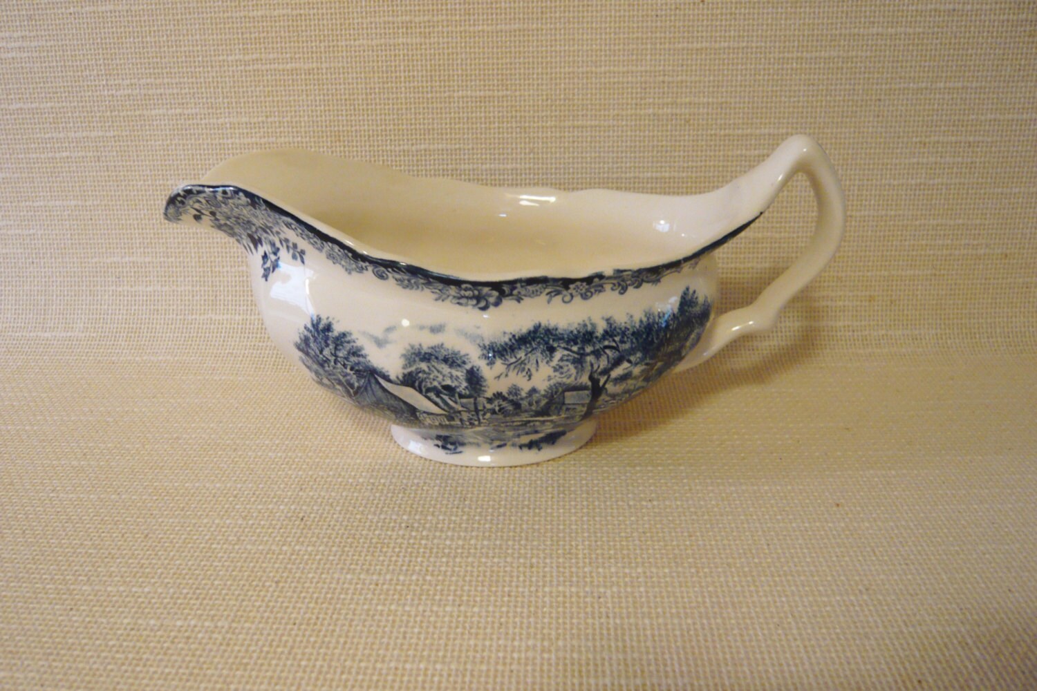 Johnson Brothers Mill Stream Blue Gravy Boat by ManyAMoonsVintage