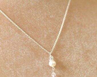 Pearl pendant necklace, bridesmaid necklace pearl, bridesmaid jewelry bridal, Swarovski necklace - Claudia