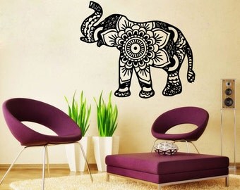 Elephant Wall Decal Namaste Lotus Flower Wall Decals Vinyl Sticker Tribal Indian Pattern Om Ganesh Buddha Home Decor Bedroom SV6102