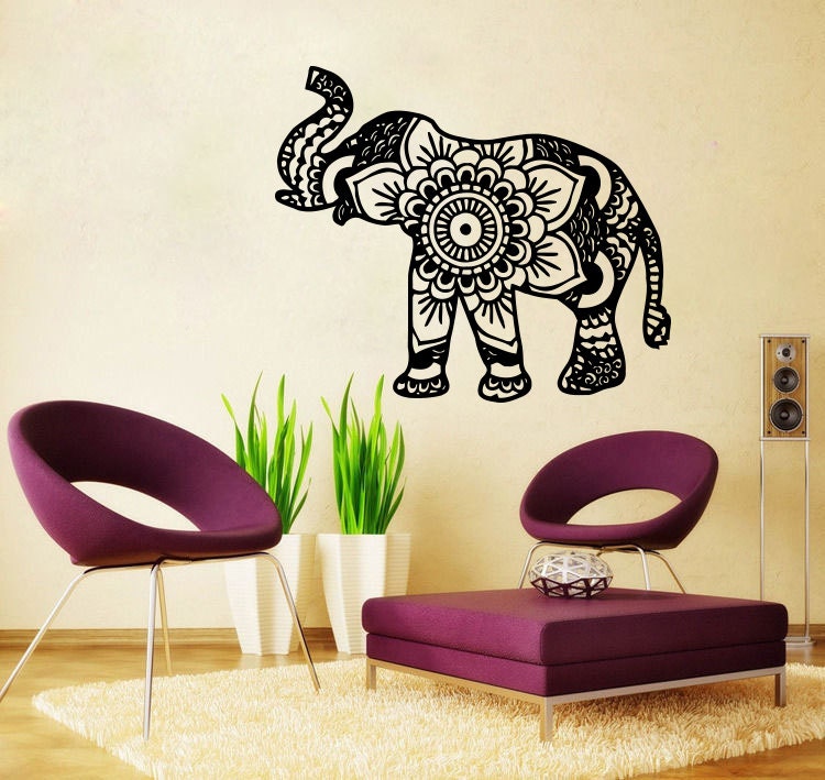 Elephant Wall  Decal  Namaste Lotus Flower Wall  Decals  Vinyl