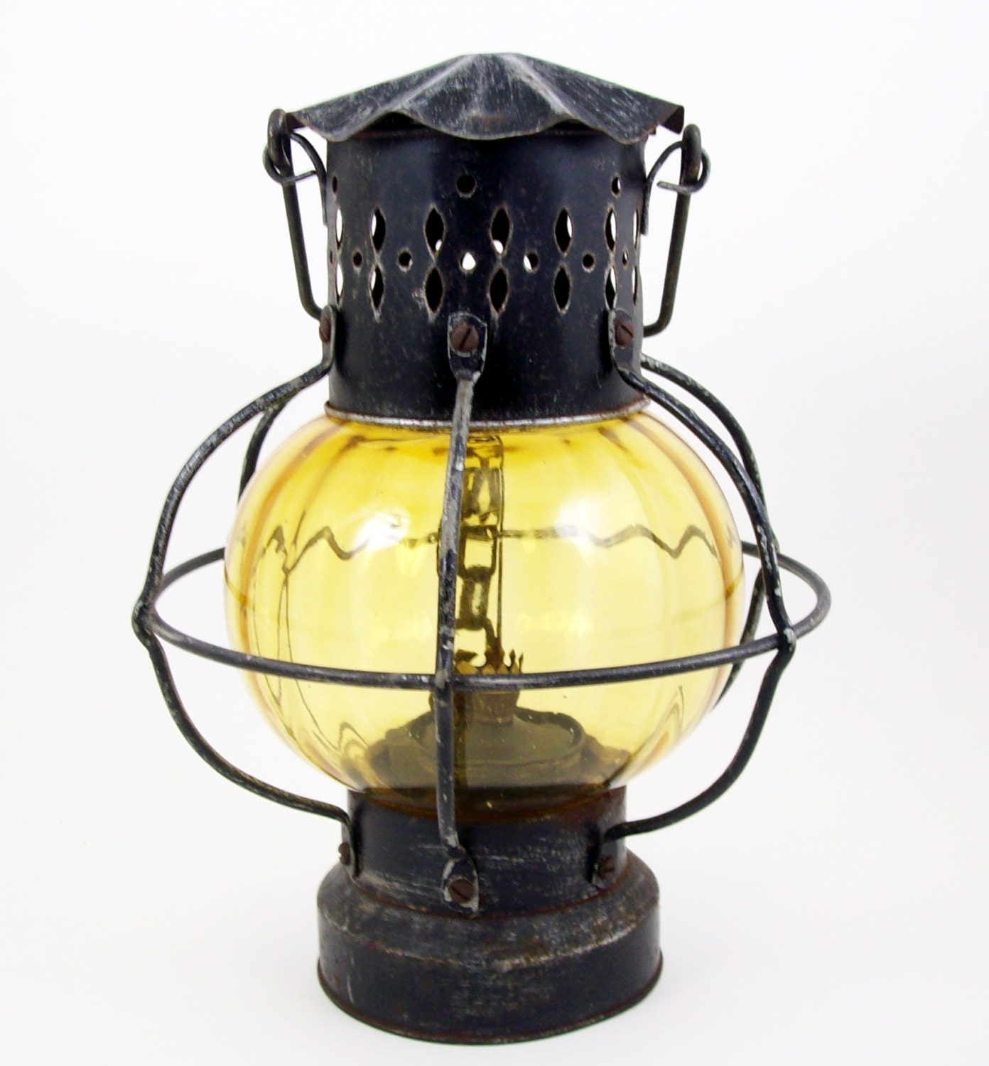 Vintage Amber Globe Oil Kerosene Lantern 5 by PiecesFromThePast2