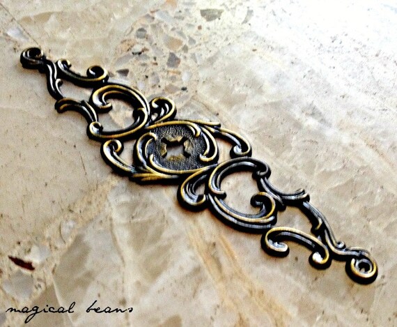 French Provincial Drawer Pulls Backplate Brass Black Accent