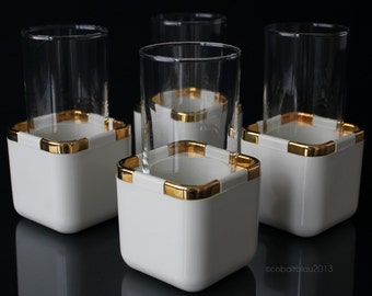 Cocktail Glasses Tom Collins Glasses Gold and White Set of 4 Hollywood Regency Gold Decor White Decor / Mixed Drinks Bar Cart Accessories