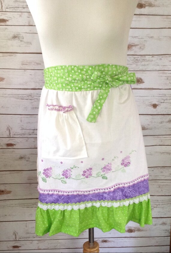 Woman's Hand Embroidered Half Apron Vintage by PancakesOnSunday