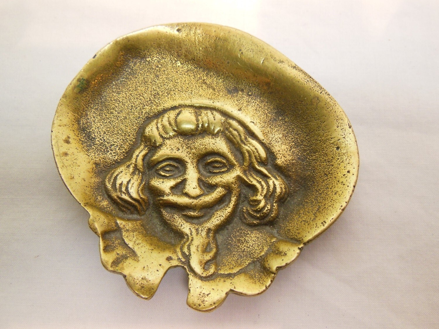 Vintage Forged Brass Trinket Dish Portrait of Man from Gothic