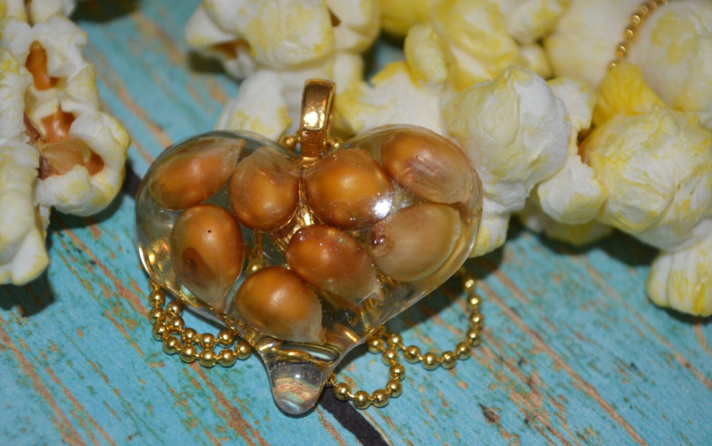 Popcorn Heart Necklace Popcorn Kernels Popcorn Jewelry