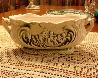 Lovely 1950's White and Green Relpo Pompei Greek Planter