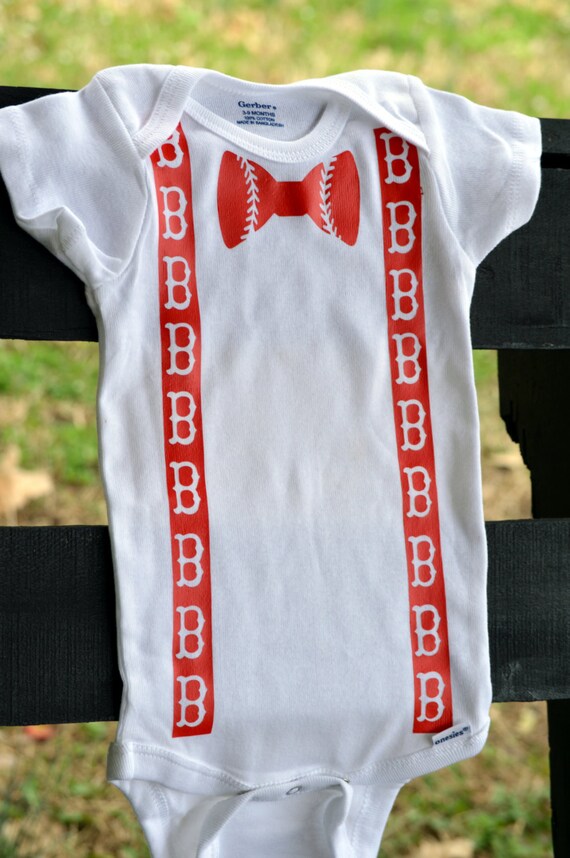 Items similar to Baby Onesie { Bow tie & suspenders and Baseball