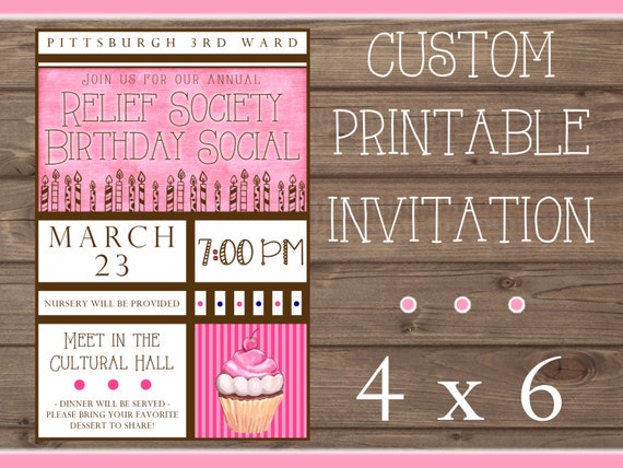 Relief Society Birthday Invitation Printable Customize 4x6