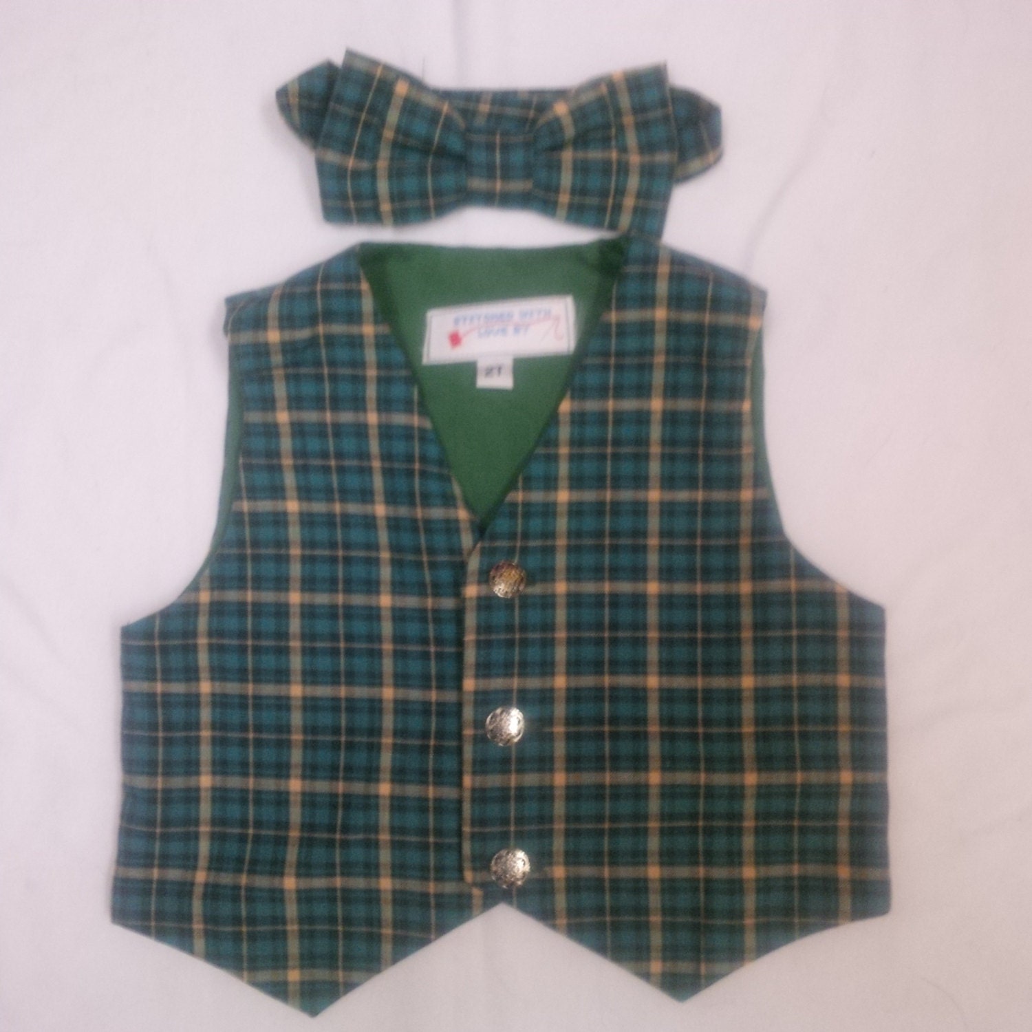 Boy's Blue Plaid Vest and Bowtie Size 2T 3T or 4T