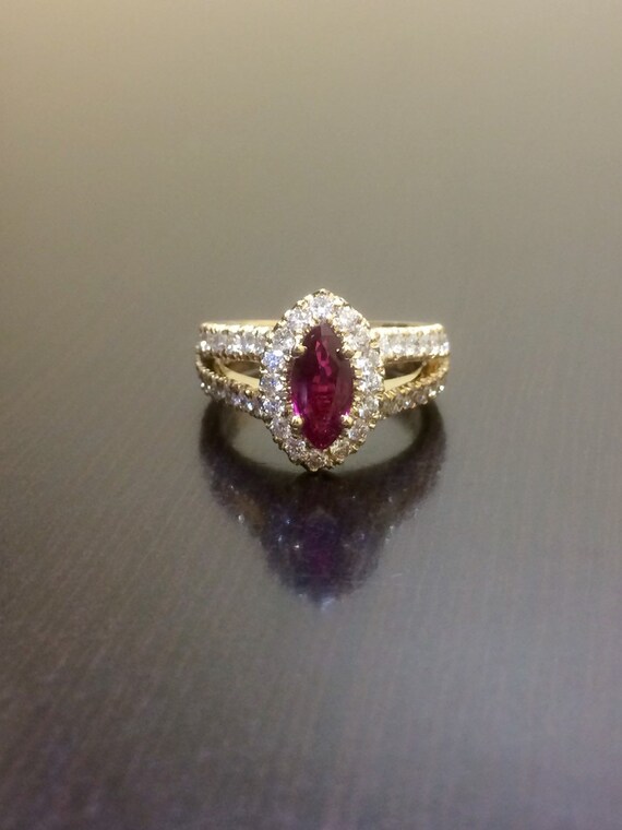 Ruby Engagement Ring 18K Diamond Engagement Ring by DeKaraDesigns