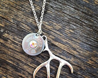 Deer Antler Necklace with Shotgun Shell