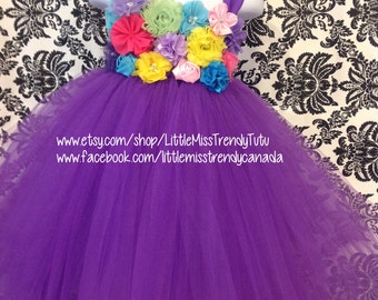 Easter Tutu Dress, Purple Tutu Dress with Colorful Flowers, Spring Flower Girl Tutu Dress, Purple Tutu Dress, Purple Tutu Easter Dress