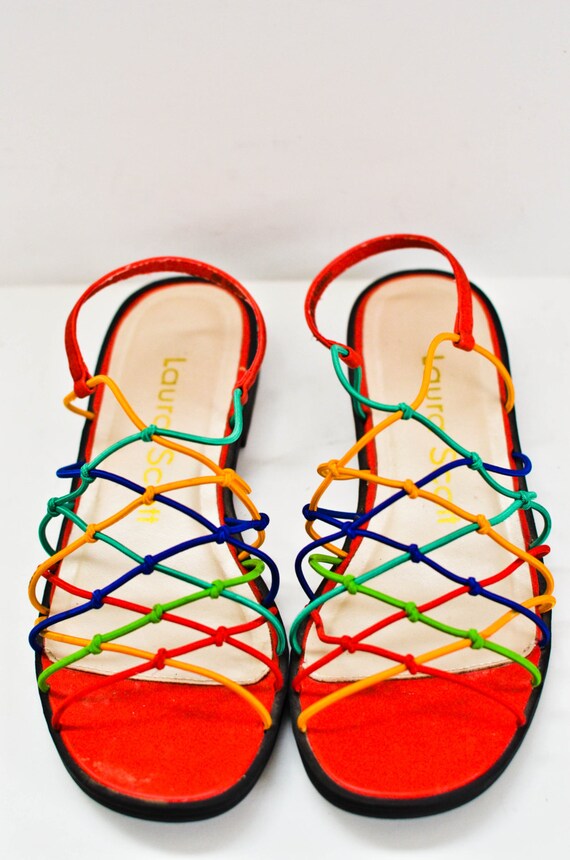 Vintage Rainbow Red Boho Sandals Size 6 by MonikaJayVintage