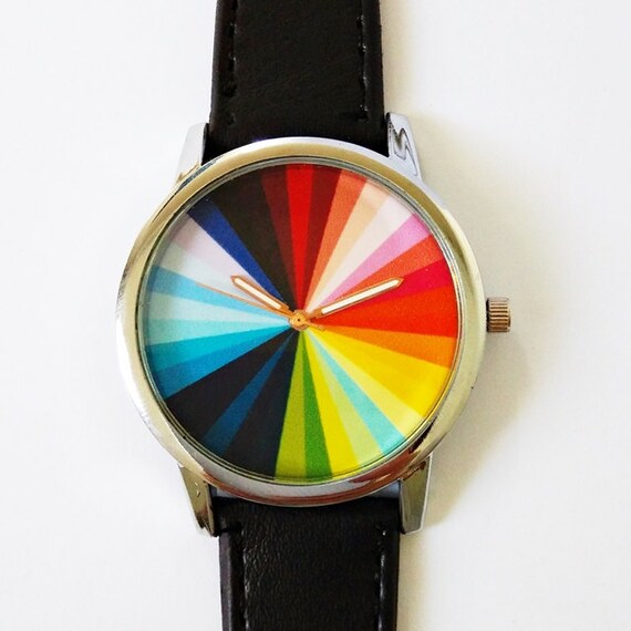 Color Wheel Watch Vintage Style Leather Watch Mens Watch