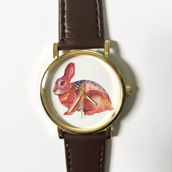 Items similar to Easter Bunny Rabbit Watch , Vintage Style Leather