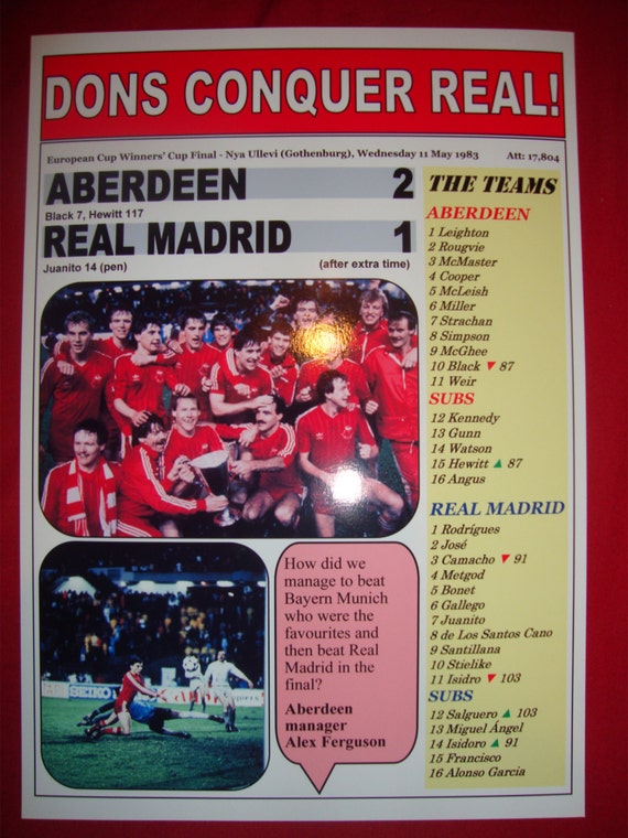 Aberdeen 2 Real Madrid 1 1983 European Cup by SportsPrintsUK