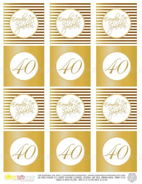 40th birthday gold printable cupcake toppers sticker labels
