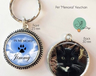 PET MEMORIAL keychain - Custom Photo Keychain, Pet Memorial Key chain, Pet Photo Keychain, Double sided with Pet Name, Pet Keepsake, Cat