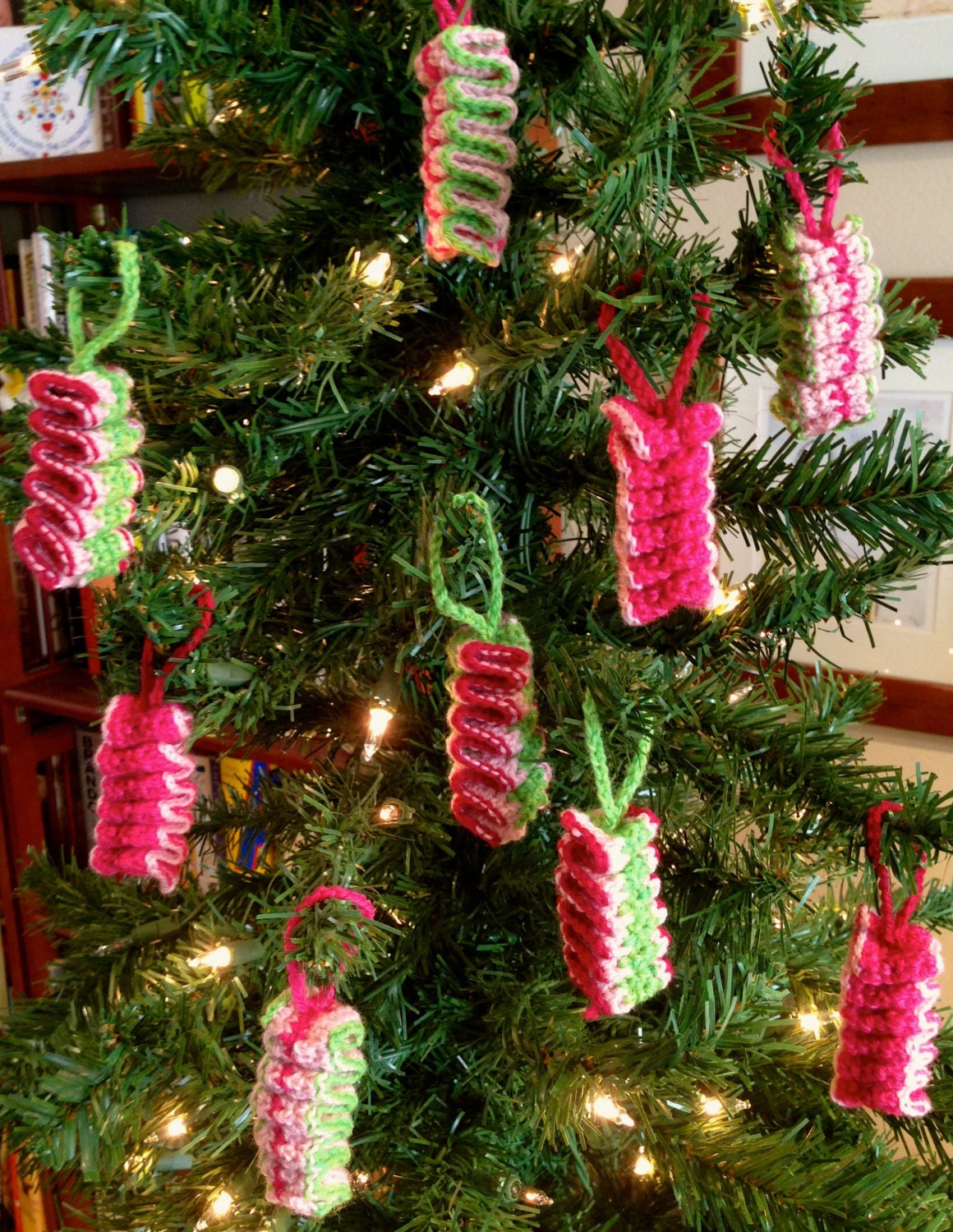 Crocheted Ribbon Candy Christmas Ornament - Updated Vintage Holiday Candy Decoration