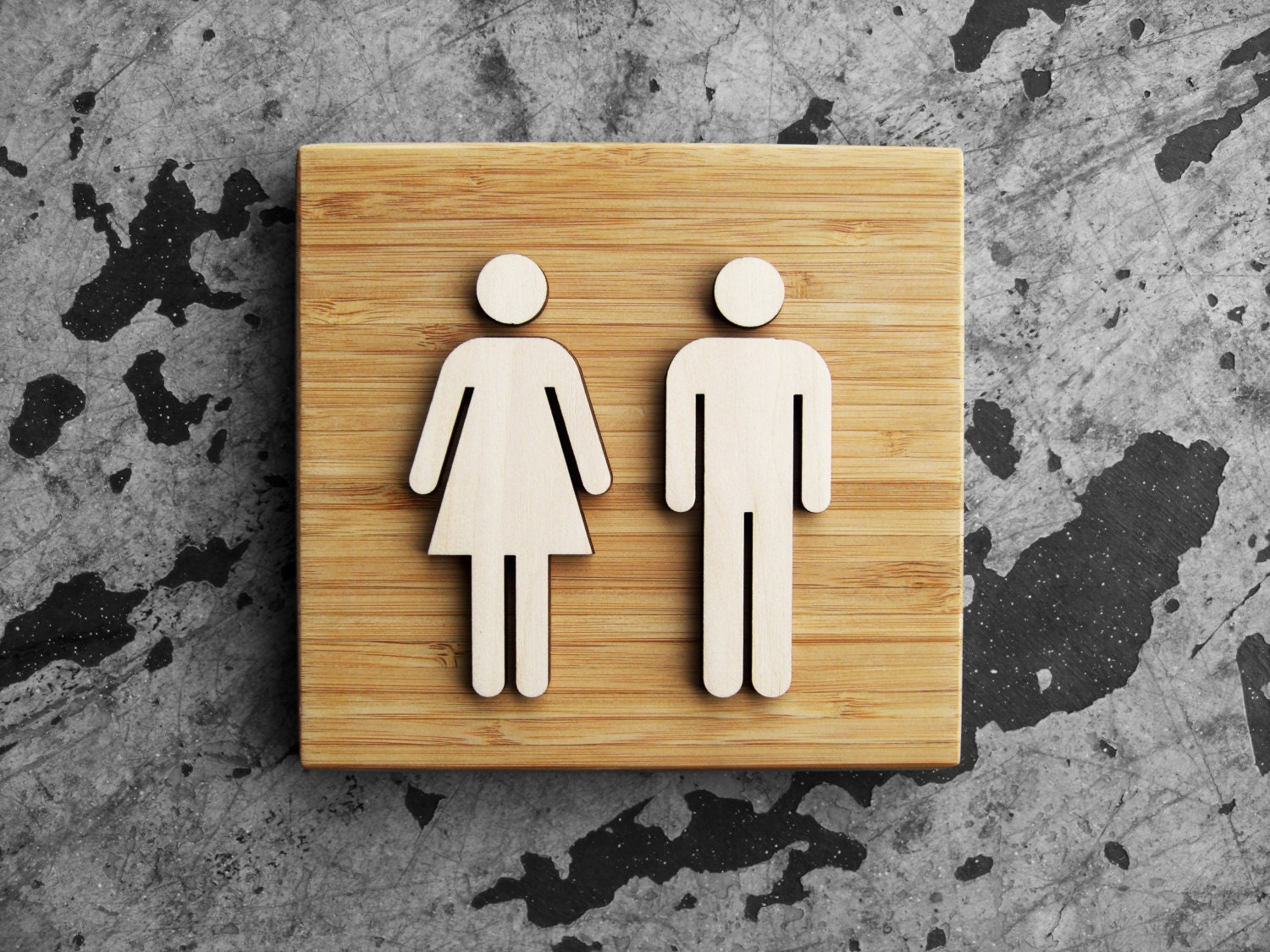 Square Bamboo Unisex Restroom Sign Spa or Salon Signage