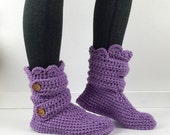 Items similar to Women's Crochet Purple Slipper Boots, Crochet Slippers ...