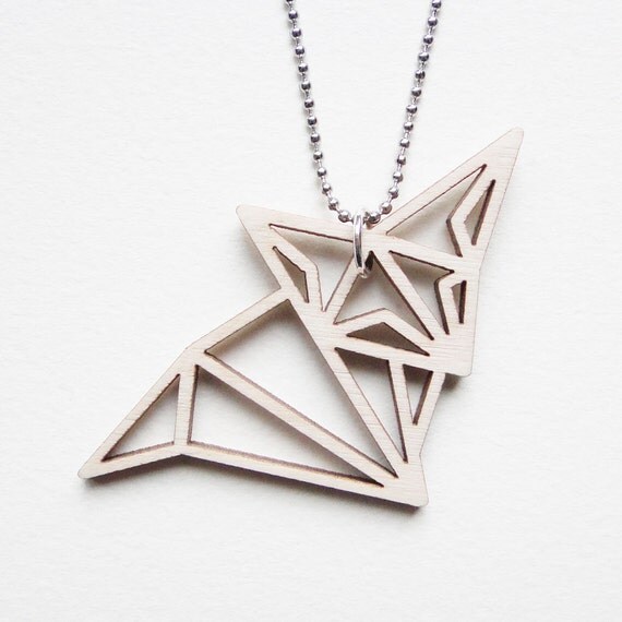 Collier renard origami ~ découpé au Laser de bois de bouleau ~ pendentif géométrique ~ Gift