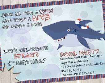 SHARK BITE Invitation - Customized Pool Party Invitation - Digital and Printable Invitation - High Quality 300 dpi