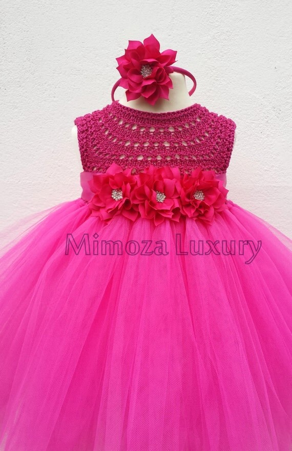 Magenta Flower girl dress, fuchsia tutu dress, magenta bridesmaid dress, magenta princess dress, pink crochet top tulle dress, wedding