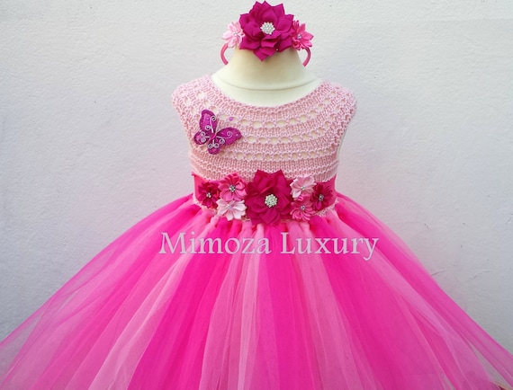 Peppa Pig Dress, Pink Flower girl dress, peppa pig tutu dress, peppa pig princess dress, hot pink tulle dress, pink birthday dress, luxury