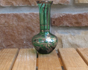 Vintage Green Bud Vase w/Sterling Silver inlay-free shipping