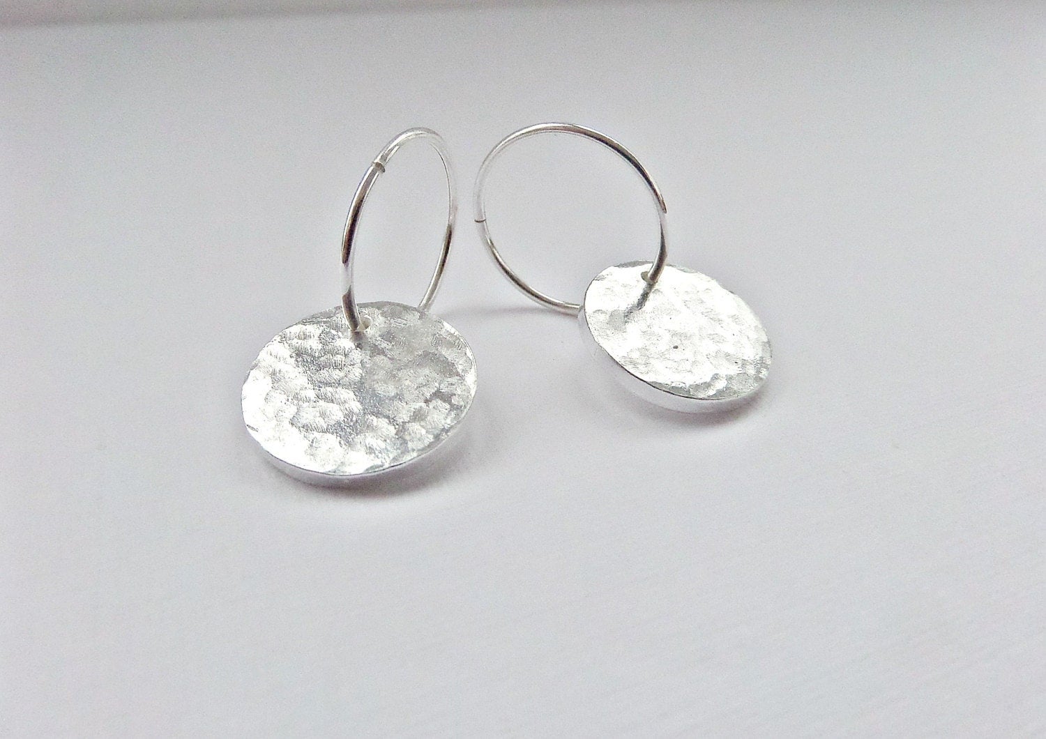 Silver disc earrings Fine silver earrings Hammered by AllthingsBAB