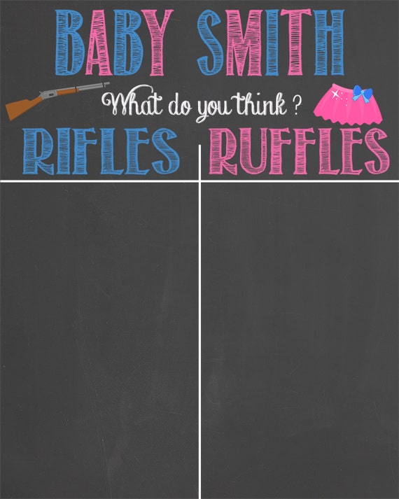 Rifles or Ruffles Gender Prediction Printable Personalized Chalkboard ...