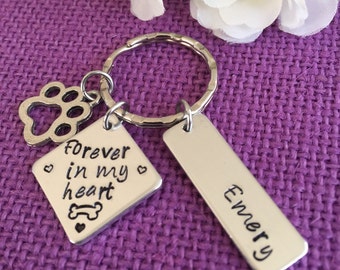 Pet Memorial Jewelry - Dog Memorial Keychain - Pet Loss Gift - Forever in my Heart - In Memory of Dog. Personalized Dog Remembrance