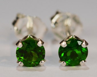 Chrome Diopside Earrings~.925 Sterling Silver Setting~4mm Round~Genuine Natural Mined