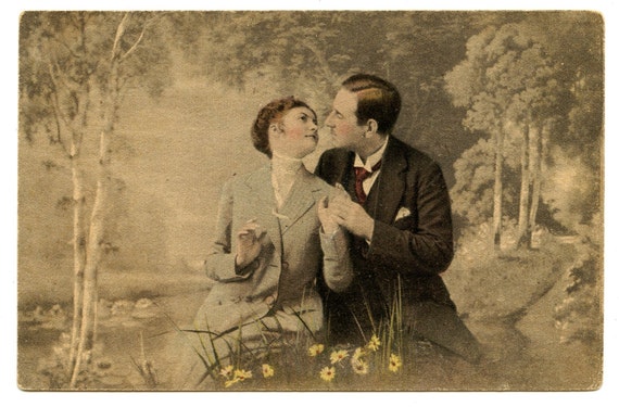 1900s Lovers French Postcard Antique Vintage RPPC Romantic