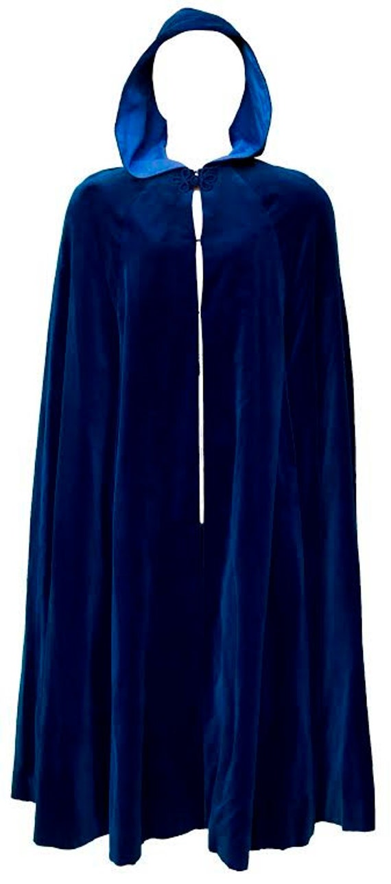 1960 Cape Cloak Blue Velvet Hooded Masquerade by TopangaHiddenT