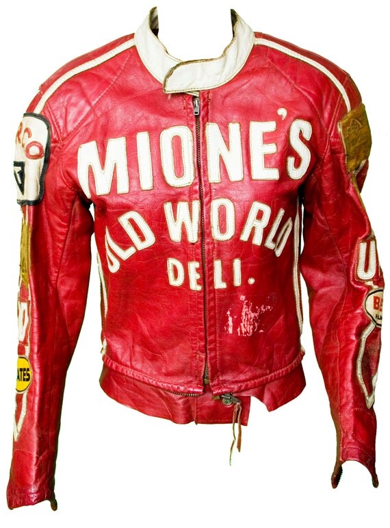 Download 1960s Medium Jacket Bates Motorcycle Racing Biker Red Patches