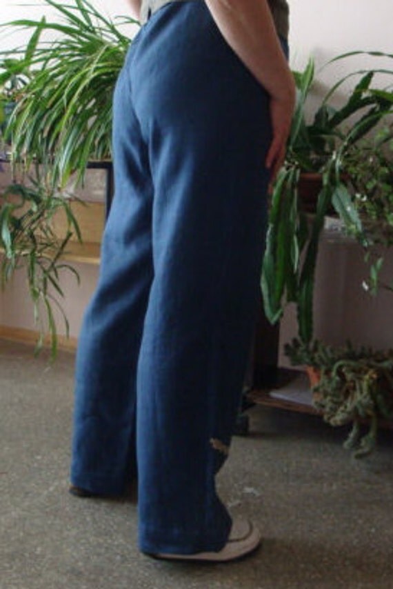 blue linen pants womens