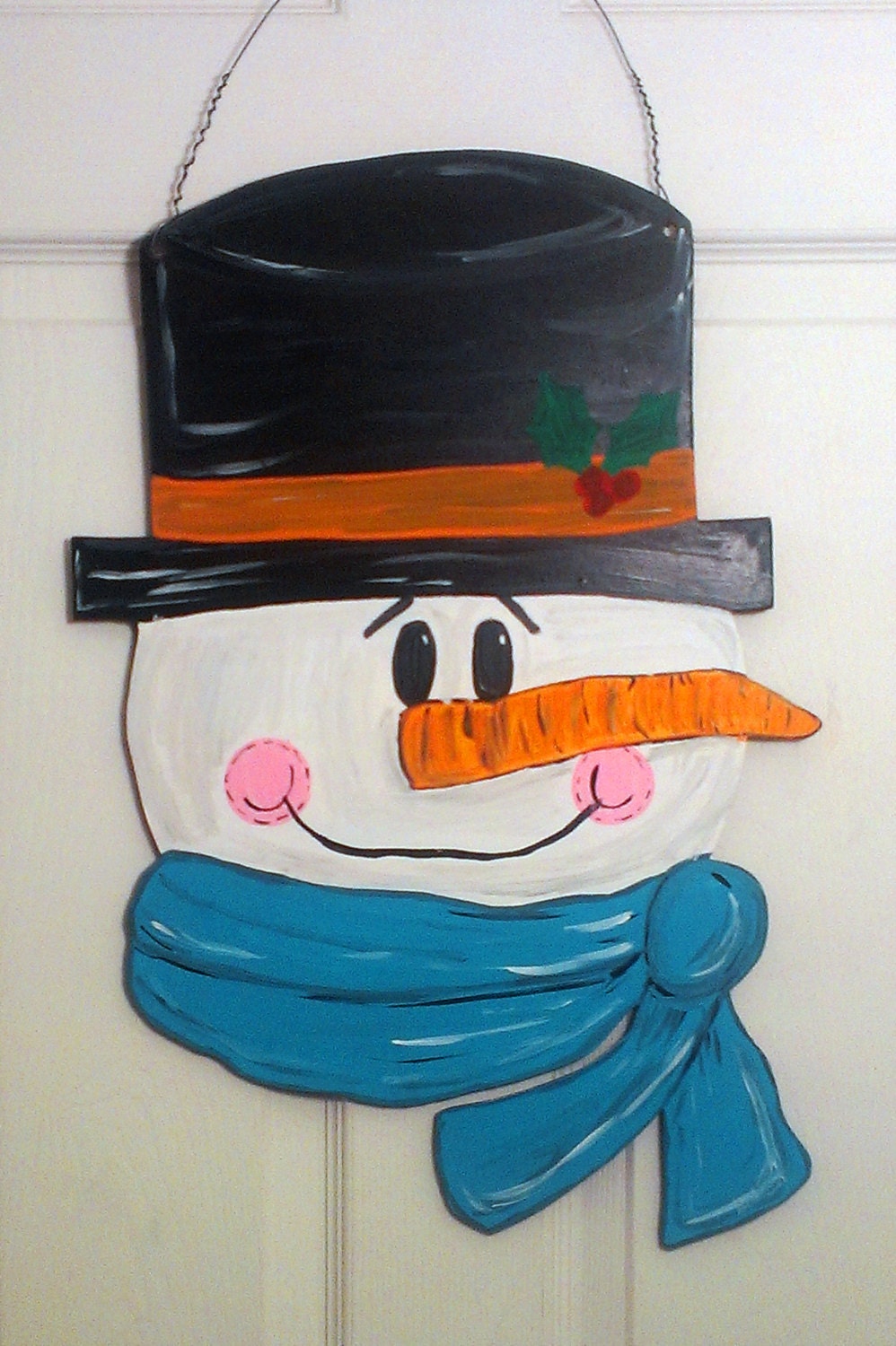 Christmas Holiday Snowman Wood Sign or Door Hanger - Hand Painted