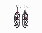 Earrings, contemporary, modern jewelry design, FREE Shipping, limited edition, handmade, lasercut wood,  polymer clay, black steel hooks