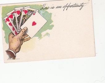 Hand With Playing Cards Royal Flush"Here Is An Opportunity" Antique Postcard