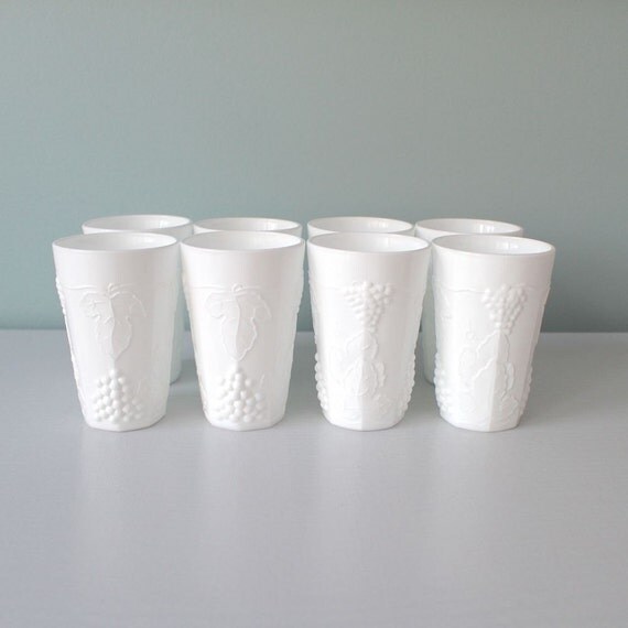 Vintage White Milk Glass Tumblers Set of 8 Tumblers Small
