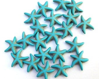 Starfish Beads, Turquoise, Howlite, 10pcs, Beach, 15mm, Magnesite Beads, Destash